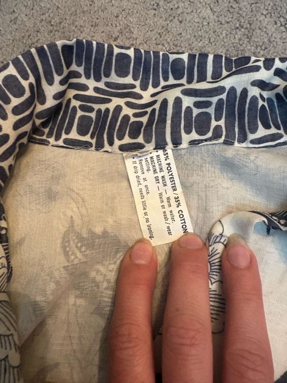 Floral Navy and White Maxi Dress with Collared Neck - Picture 2 of 4